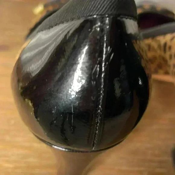 Coach Poppy Women’s 7B Patent Black Leather Animal Print Fur Heels - Picture 8 of 9